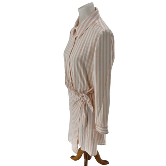 Alex Marie Womens Striped Wrap Shirt Dress Size 6 Pink & White Long Sleeve Polye - Picture 4 of 11